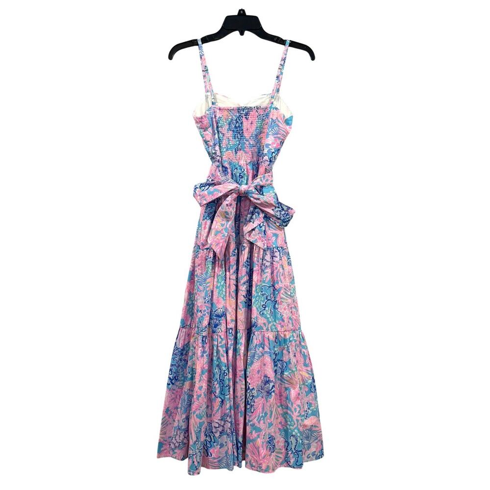 Lilly Pulitzer Edith Midi Dress Sz 2 Splendor in the Sand Colorful Floral Vaca - Picture 2 of 16